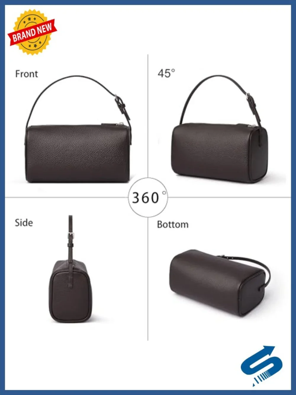 Mini Barrel Boston Crossbody Bag with Detachable Strap, Genuine Premium